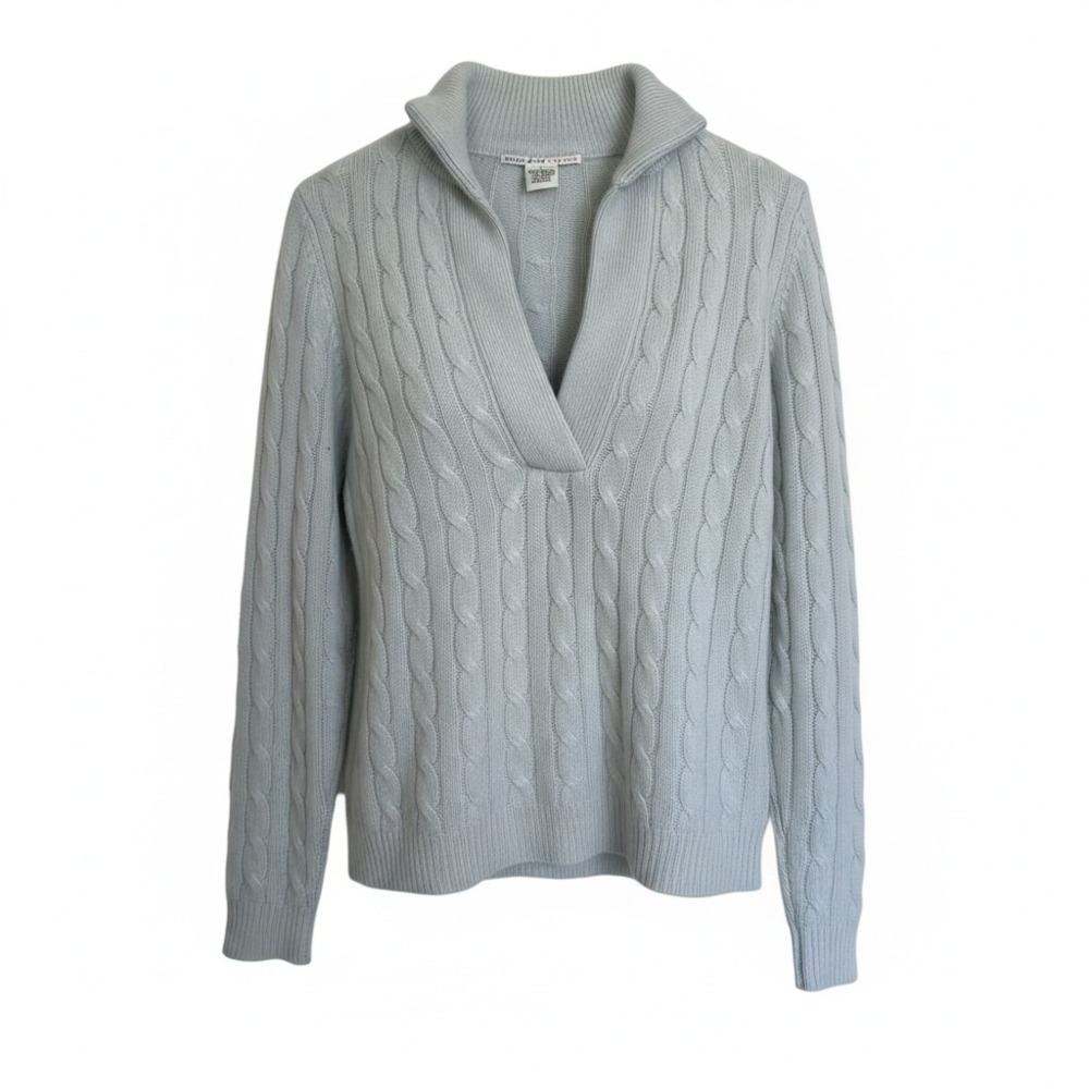 Evelyn Grace 100% Cashmere Cable Knit Collared V-Neck Sweater Size M